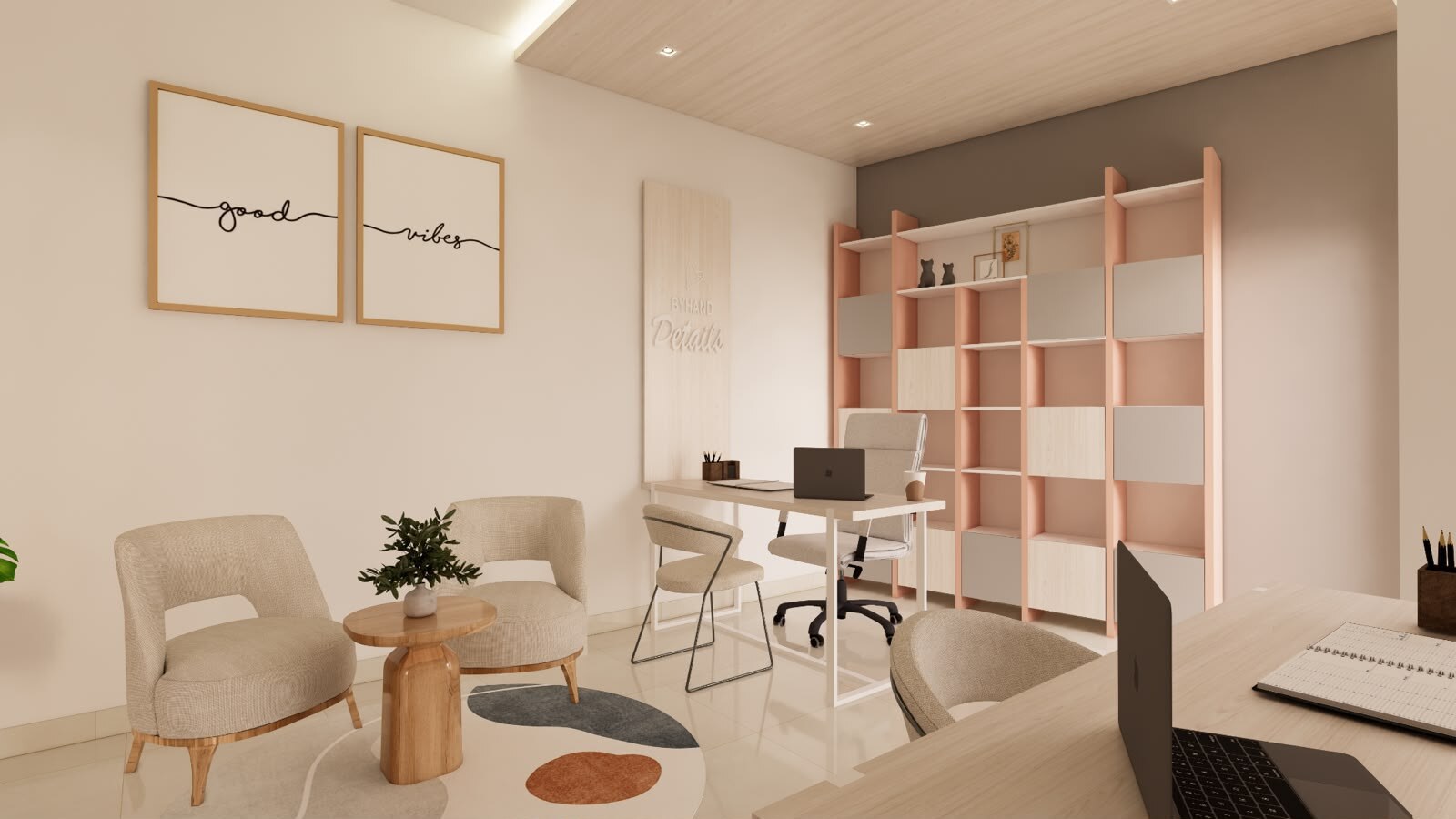 Oficina de diseño interior con mobiliario a medida y detalles cuidados